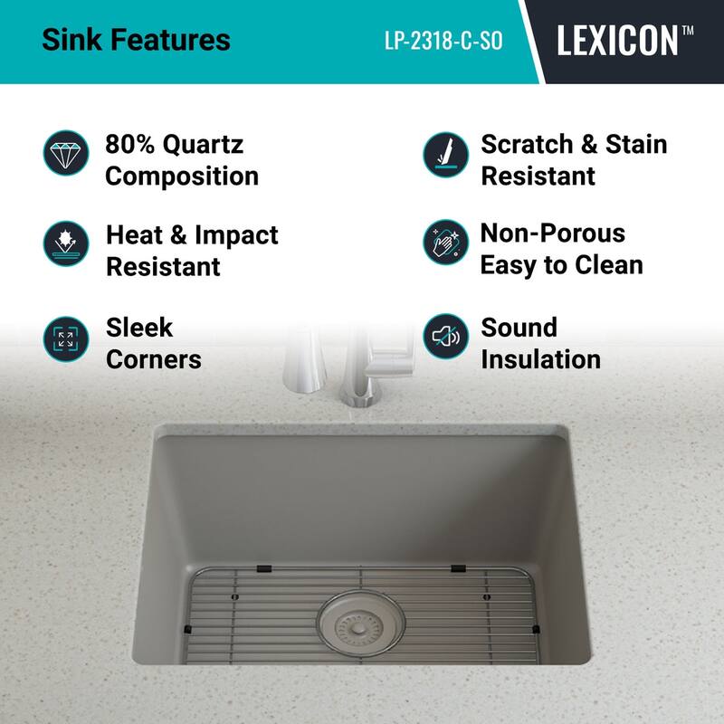 23 Inch Lexicon Platinum Quartz Composite Drop-in Undermount Single Bowl Galaxy Concrete Kitchen Sink LP-2318-C-SO