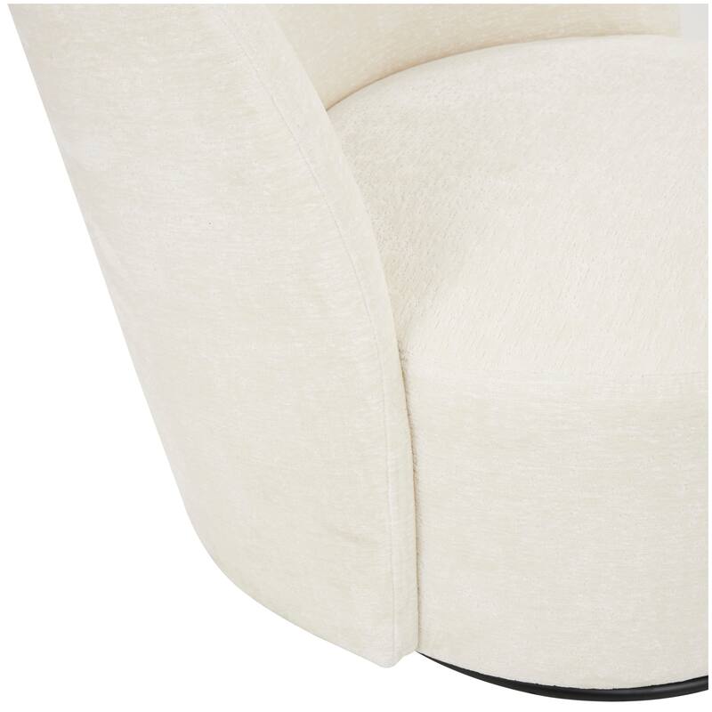White Polyester Round Swivel Boucle Living Room Accent Chair with Black Base