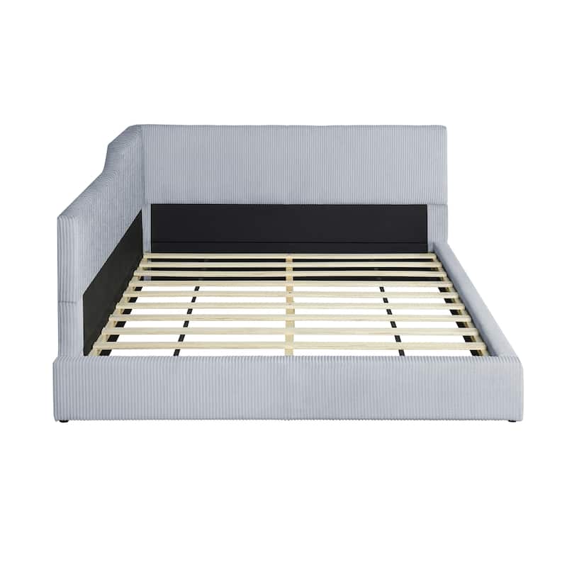 Full Size L-Shaped Upholstered Daybed with Corduroy Fabric, Modern Design, Spacious Seating, and Sturdy Construction