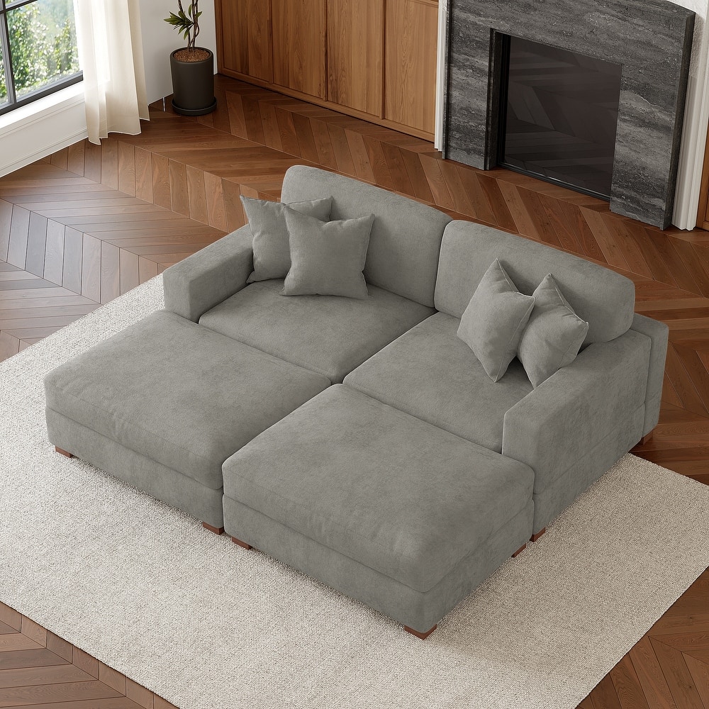Oversized Chenille Modular Sectional Sofa Conversation Set with 2 Ottomans