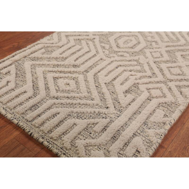 Geometric Moroccan Oriental Foyer Rug Hand-Knotted Beige Wool Carpet - 2'0"x 3'0"