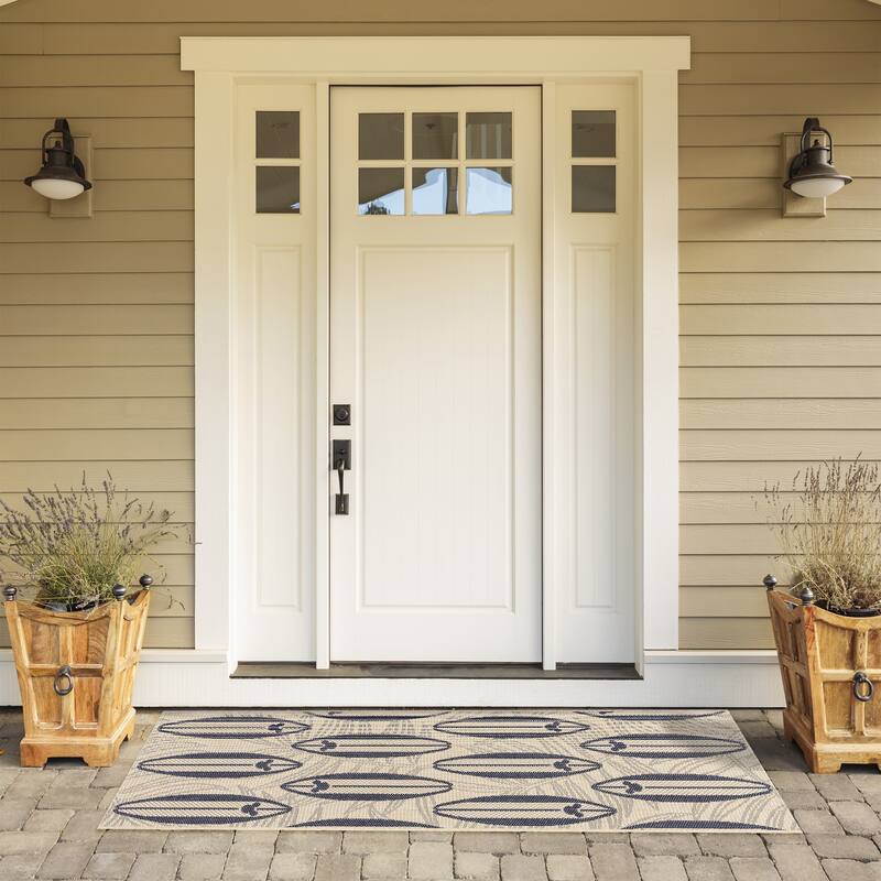 Disney Licensed Mickey Mouse Indoor Outdoor Flatweave Area Rug Tropical Surfing Polypropylene Coastal Accent Rug