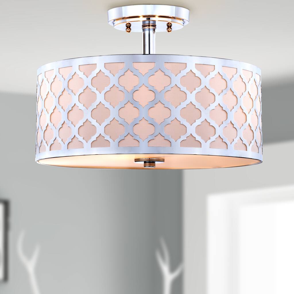 SAFAVIEH Lighting Mucella 3-Light Trellis Chrome Flush Mount - 15" x 15" x 10.5" - 15Wx15Dx11H