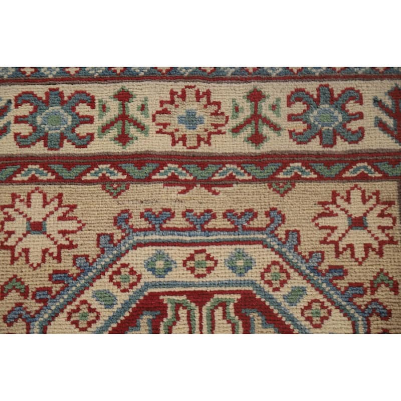 Hand Knotted Oriental 100% Wool Carpet Traditional Geometric Beige & Ivories Kazak Runner Rug - 12' 9'' X 2' 9''