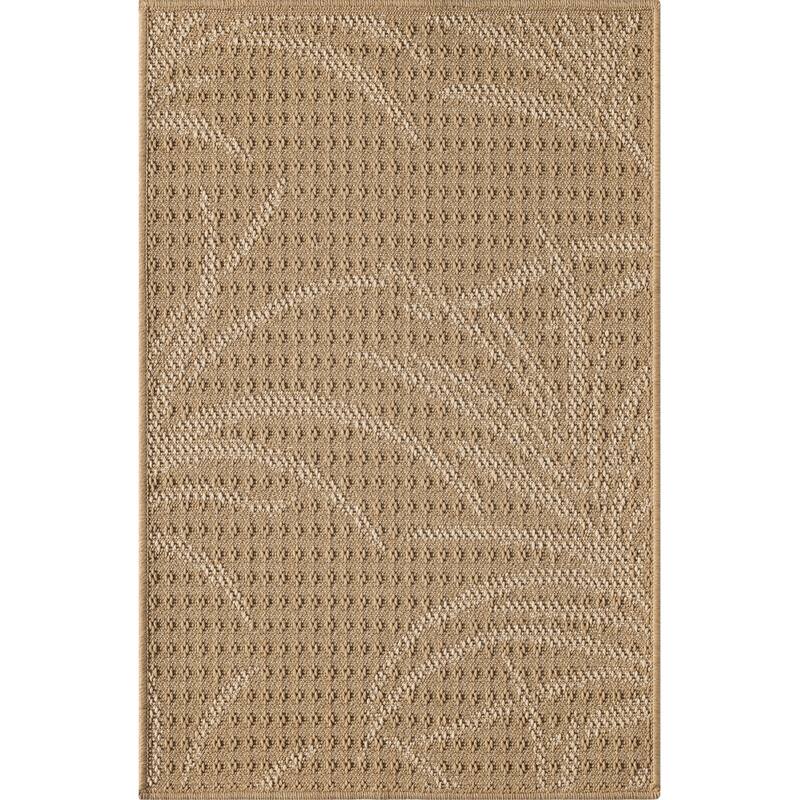 Abani Rugs Patio PAT120A Outdoor Tropical Leaf Cream Beige Area Rug