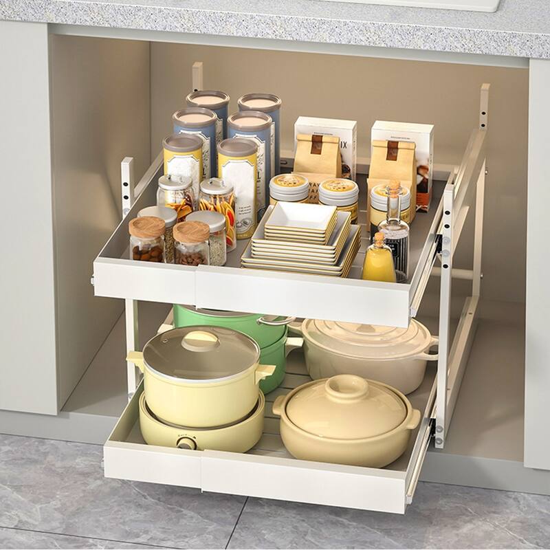 Kitchen Retractable Storage Rack Punch-Free Drawer-Style Cabinet Dishes And Spice Pull-Out Basket Under The Sink