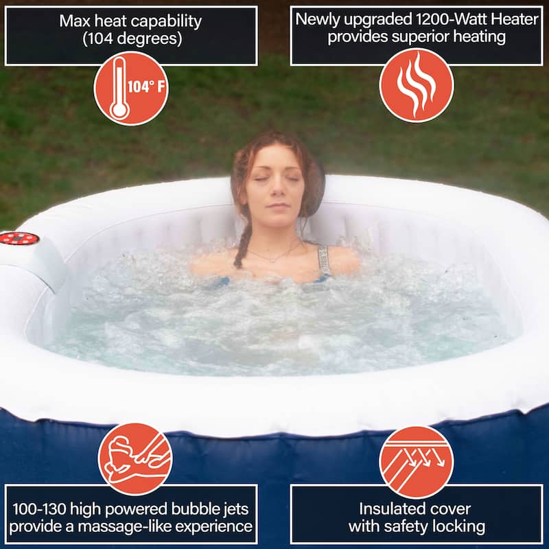 ALEKO Oval Inflatable Hot Tub With Drink Tray 2 Person Dark Blue