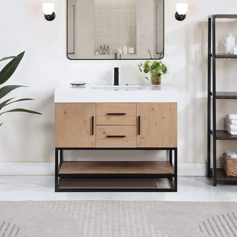 Altair Bianco Bath Vanity with White Composite Stone Top,no Mirror