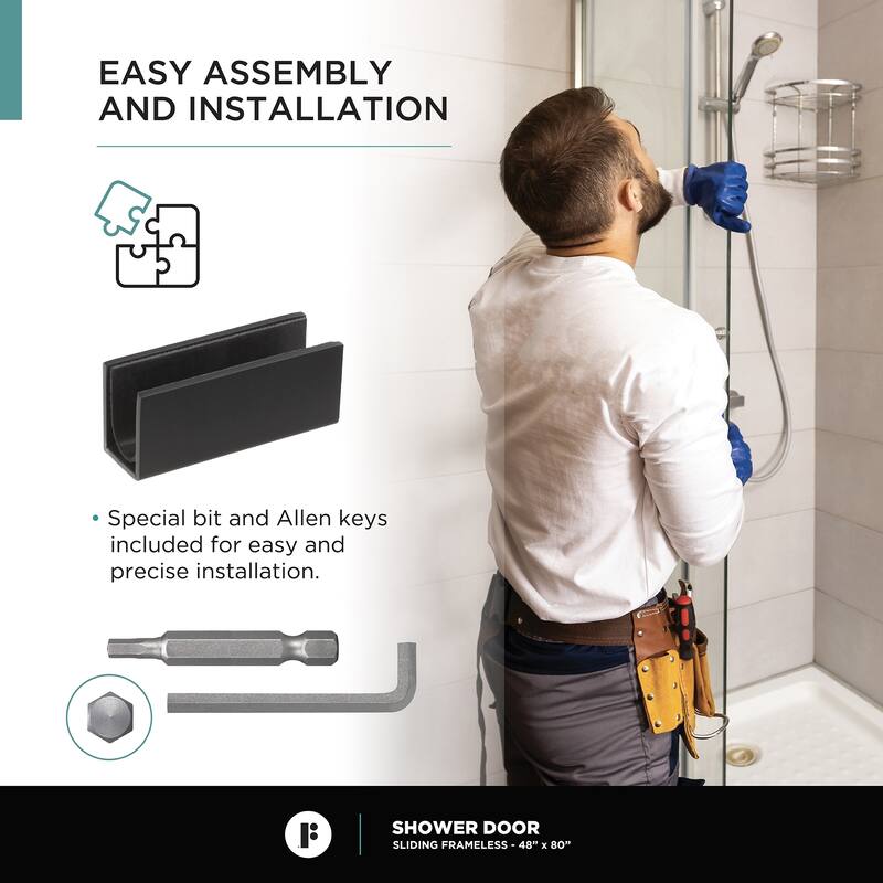 Fine Fixtures Frameless Clear Sliding Bathroom Shower Door