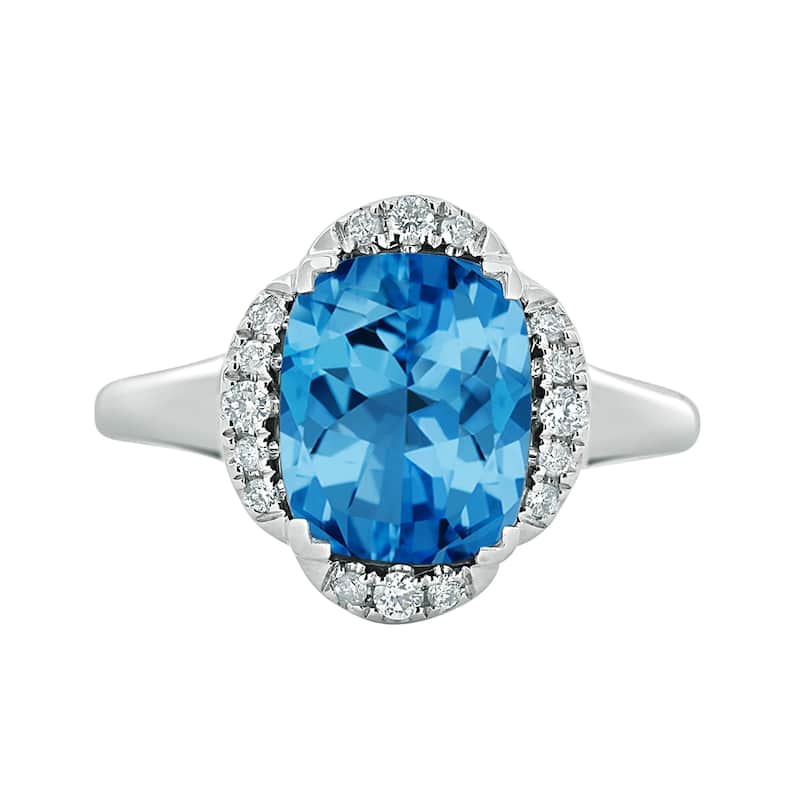 Auriya 4ct Cushion-cut Swiss Blue Topaz Halo Diamond Engagement Ring 1/8ctw 14k Gold