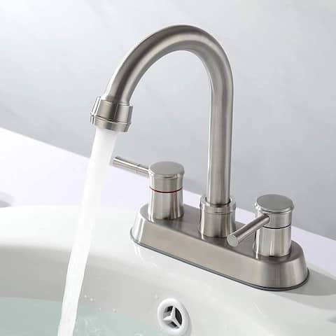 2 Handles 4 Inch Centerset Bathroom Sink Faucet 2 Holes Bathroom Faucet with Pop Up Drain Vanity Tap with CUPC Supply Hoses