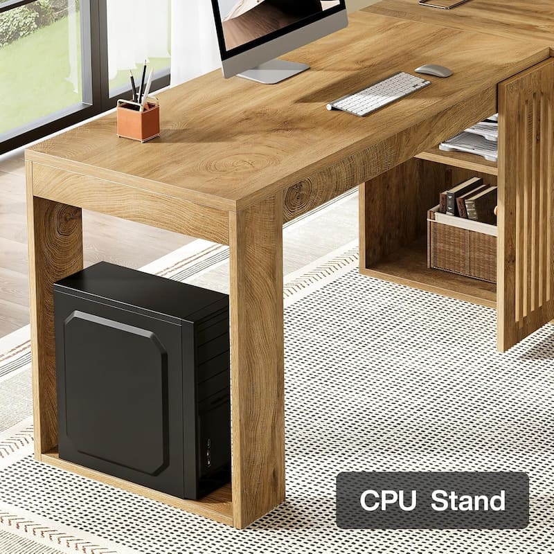 L Shaped Executive Desk with Storage Cabinet, 59-Inch Corner Office Desk