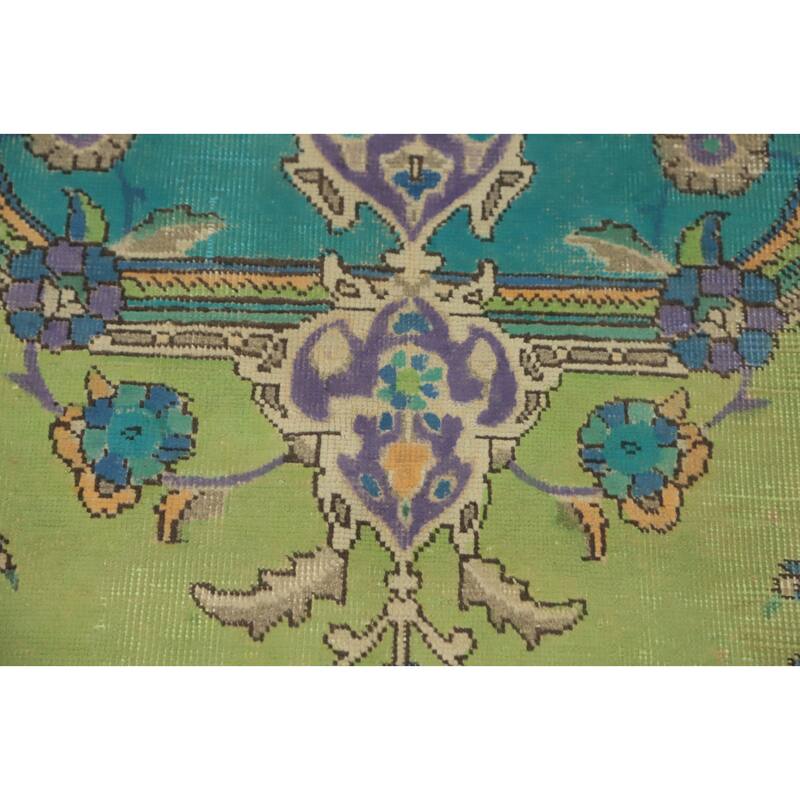 Hand Knotted Oriental 100% Wool Carpet Traditional Medallion Green Tabriz Area Rug - 9' 3'' X 6' 3''