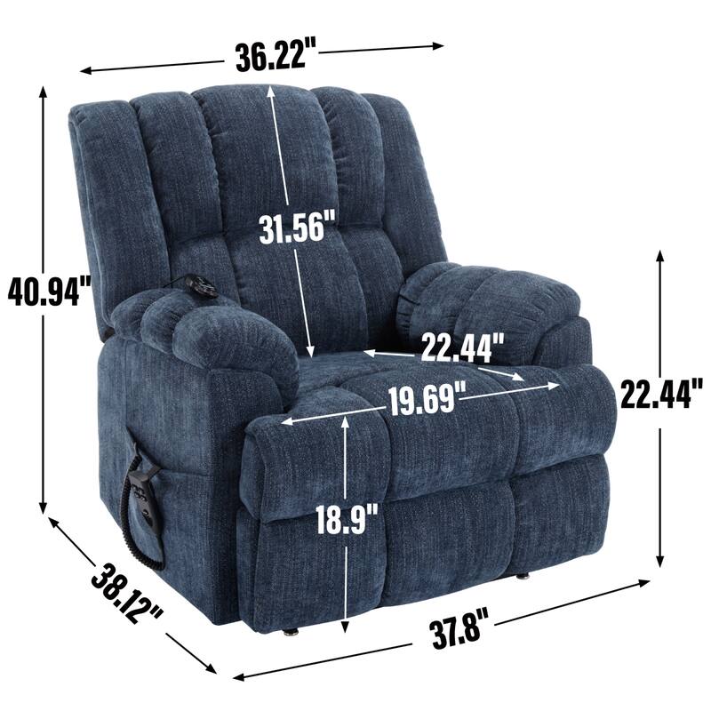 Roomfitters Dual Motor Power Lift Recliner Chair with Heat and Massage Infinite Position Heavy Duty Sofa for Seniors
