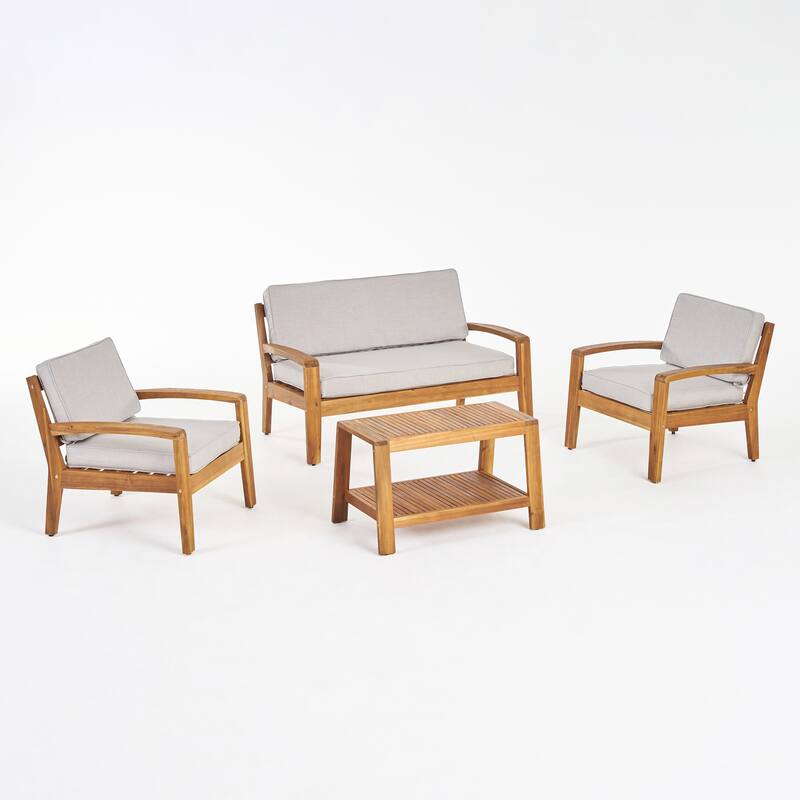 Grenada 4-pc. Outdoor Wood Chat Set by Christopher Knight Home