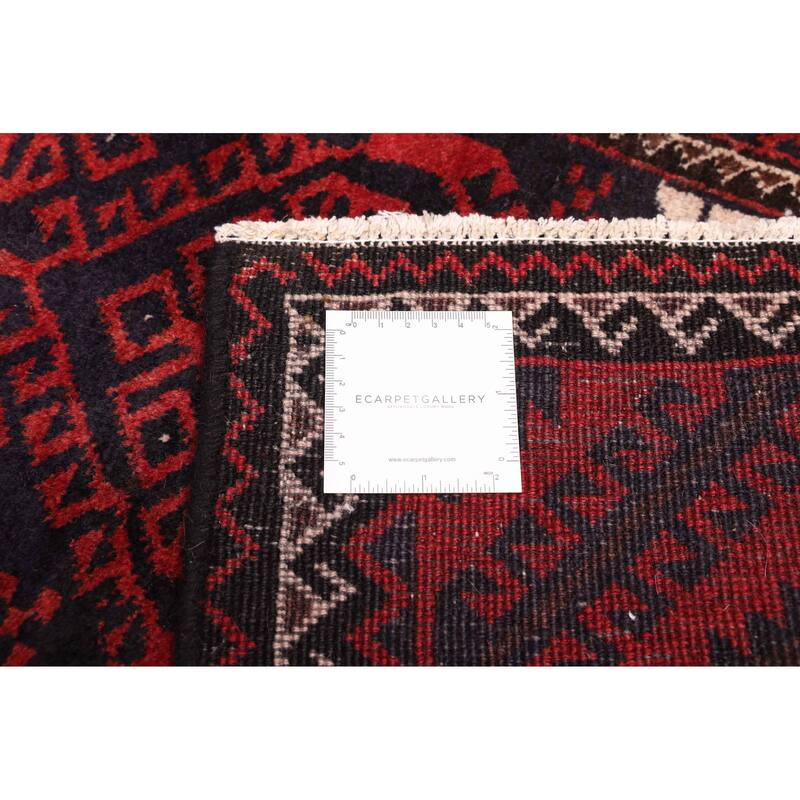 ECARPETGALLERY Hand-knotted Baluch Red Wool Rug - 3'1 x 6'10