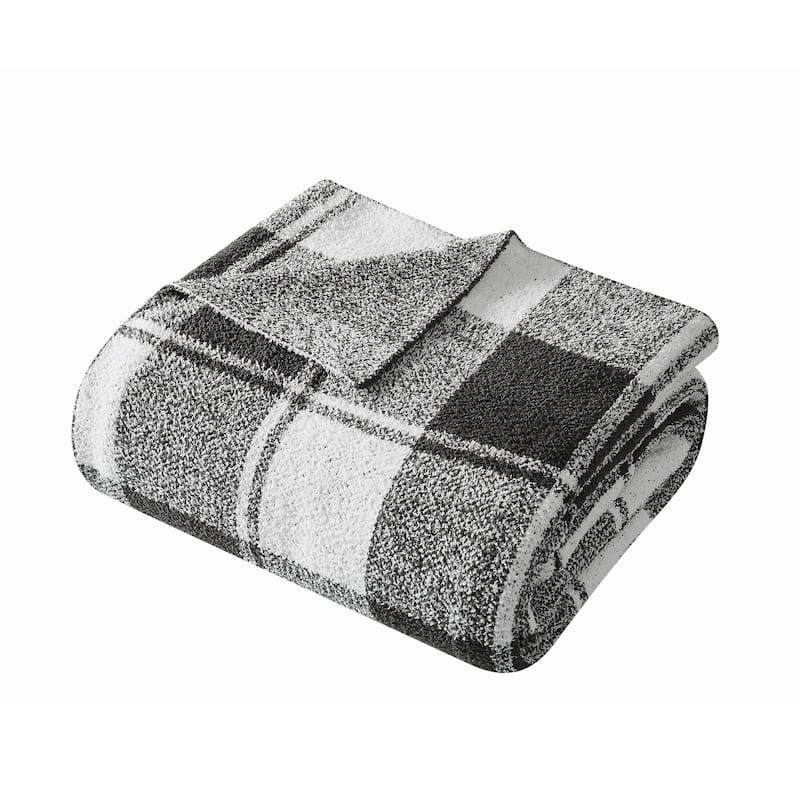 Brooklyn Loom Dusted Plaid 50x70 Throw - Charcoal