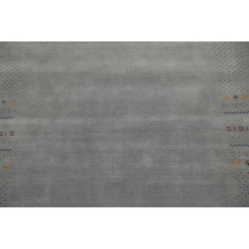 Silver Gray Gabbeh Indian Area Rug Handmade Wool Carpet - 7'7"x 9'9"