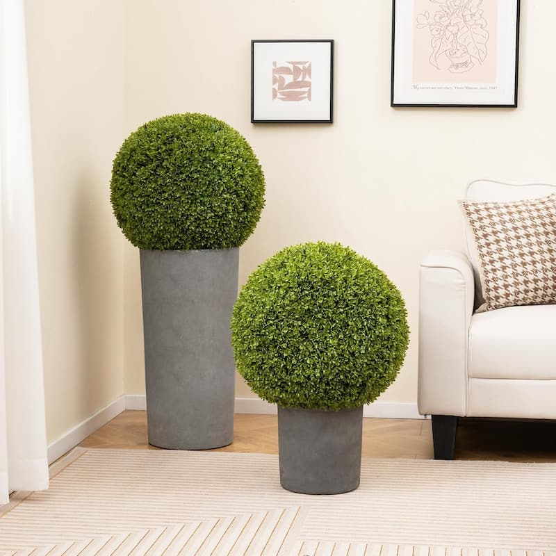2 PCS 20'' Artificial Plant Topiary Ball Round Faux Boxwood Balls - Green