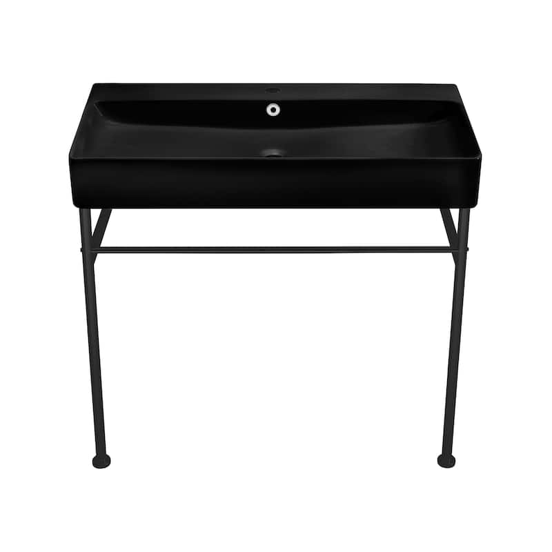 Charme 36 Ceramic Console Sink Matte Black Basin Black Legs - 35.45" x 16.35" 35.45"