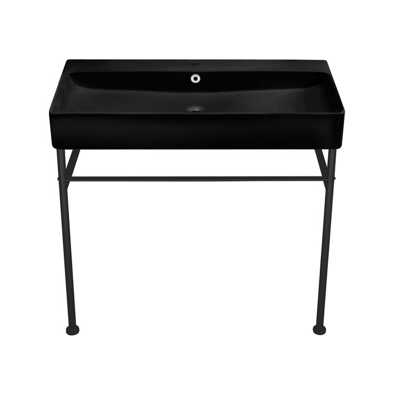 Claire 24 Ceramic Console Sink Matte Black Basin Black Legs