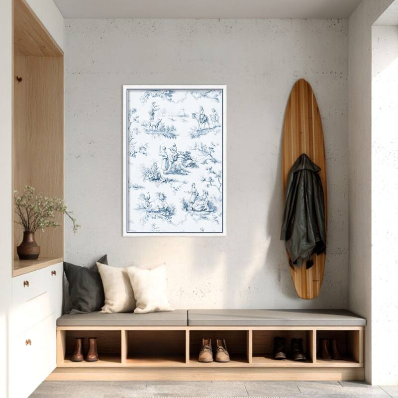 Amanti Art Framed Fabric Pinboard Toile Design in Blue by Baxter Mill Archive Printed Bulletin Board