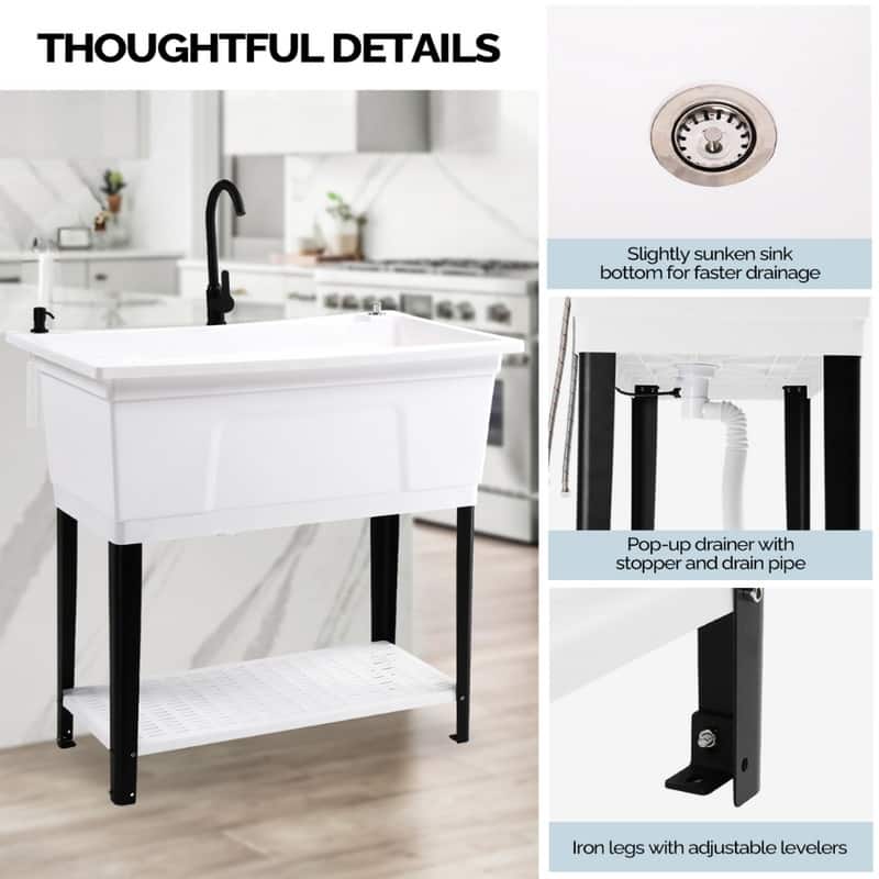 40 In.W Utility Sink Washing Room Sink Big Laundry Tub With Faucet - N/A