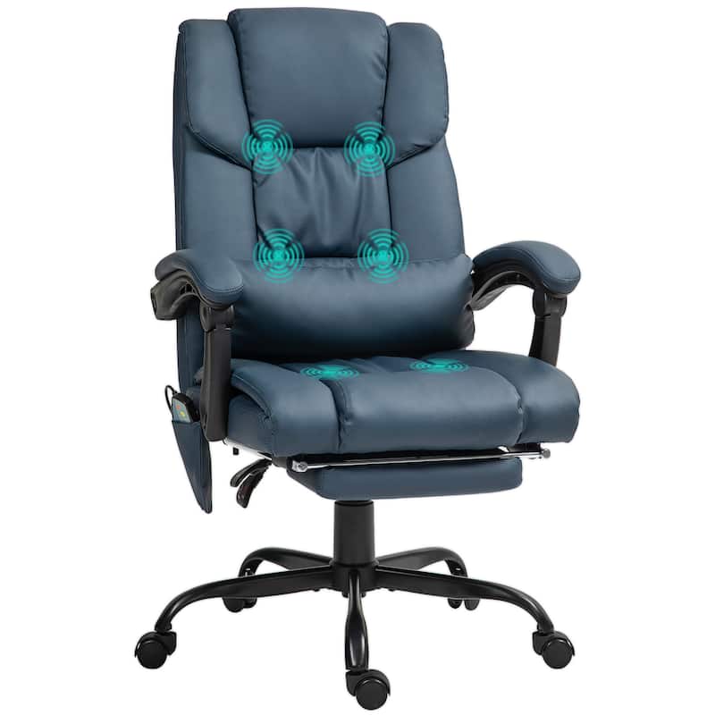 Vinsetto Office Desk Chair Recliner, Height Adjustable Movable Lumbar Support with 6-Point Vibrating Massage - Blue