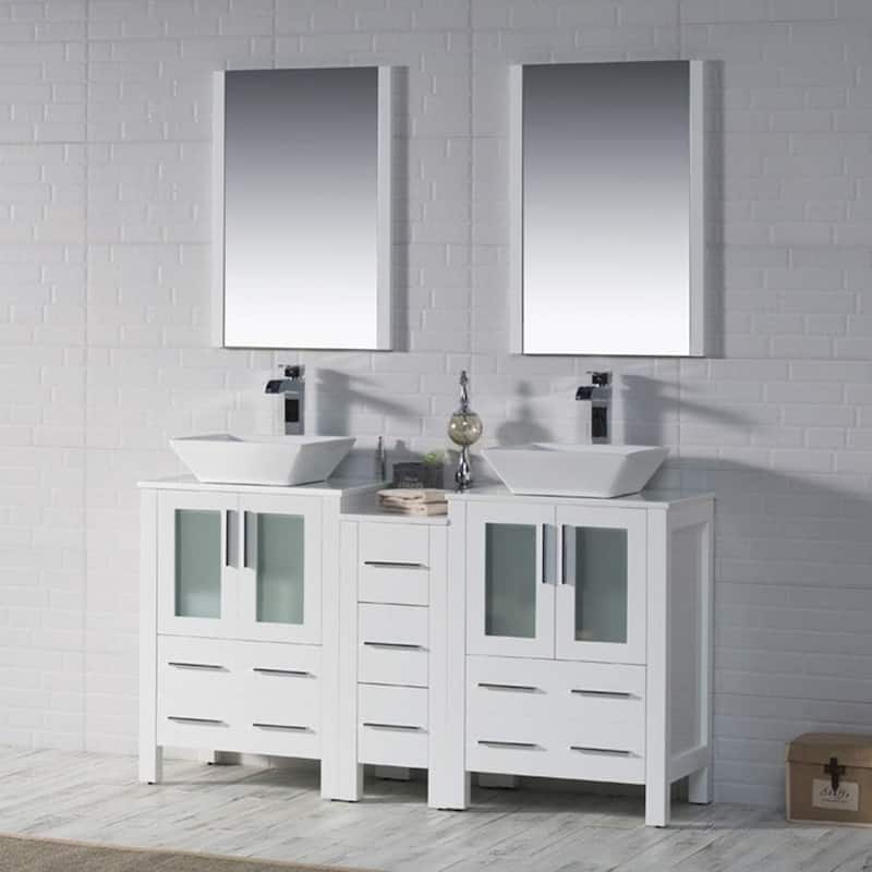 Blossom Sydney 60 Inch Double Sink Vanity with Side Cabinet & Mirrors
