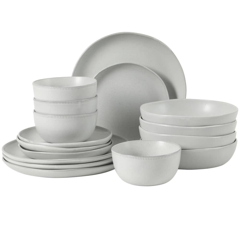 Gibson Elite Menlo Park 16-Piece Pottery Clay Stoneware Dinnerware Set - Reactive Glaze, Embossed, Service for 4