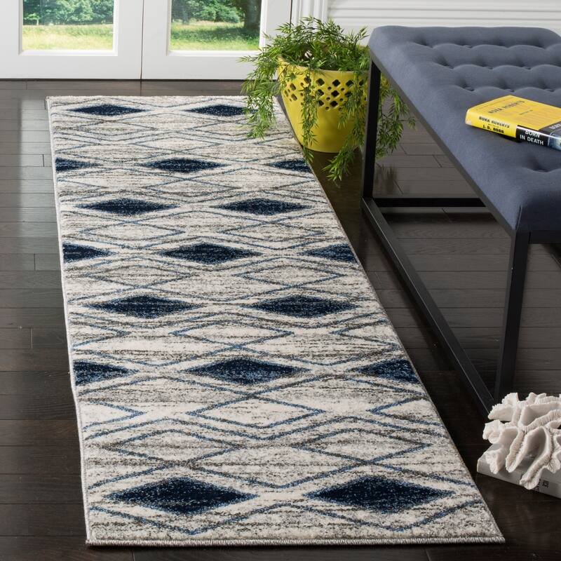 SAFAVIEH Tunisia Arminta Southwestern Rug - 2'3" x 8' Runner - Light Grey/Blue