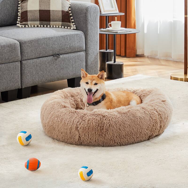 30-Inch Round Dog Bed, Washable Removable Cover, Anti-Slip Bottom, Supportive Foam Mat for Indoors