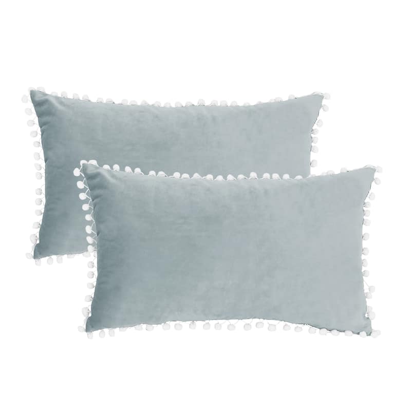 Adeco Pack of 2 Decorative Throw Pillow Covers with Pom Poms - Pillow Covers - Cover Only - Light Blue - Set of 2