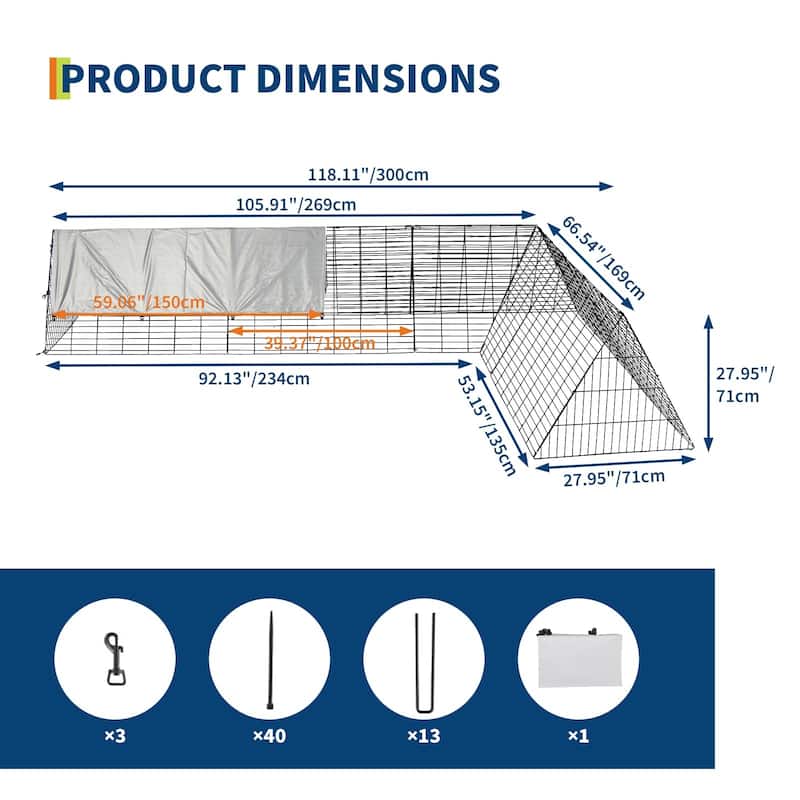 Portable Chicken Tunnel Run with Corner Frames, Predator-Proof Chicken Coop with Steel Construction & Waterproof Tarp