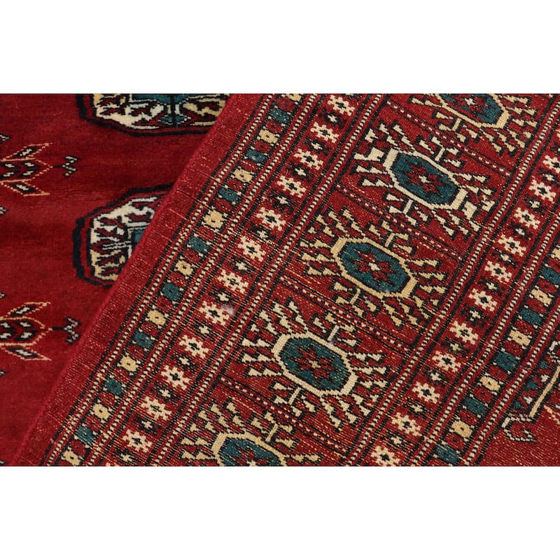 Tribal Bokhara Hail Red/Green Hand Knotted Wool Rug - 4'3'' x 6'3''