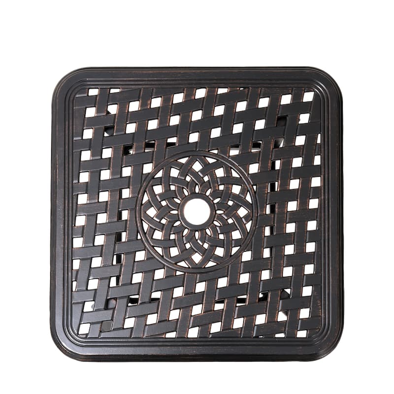 Pellebant Outdoor Square Cast Aluminum Small Table with Umbrella Hole - 24.02"Lx24.02"Wx17.52"H