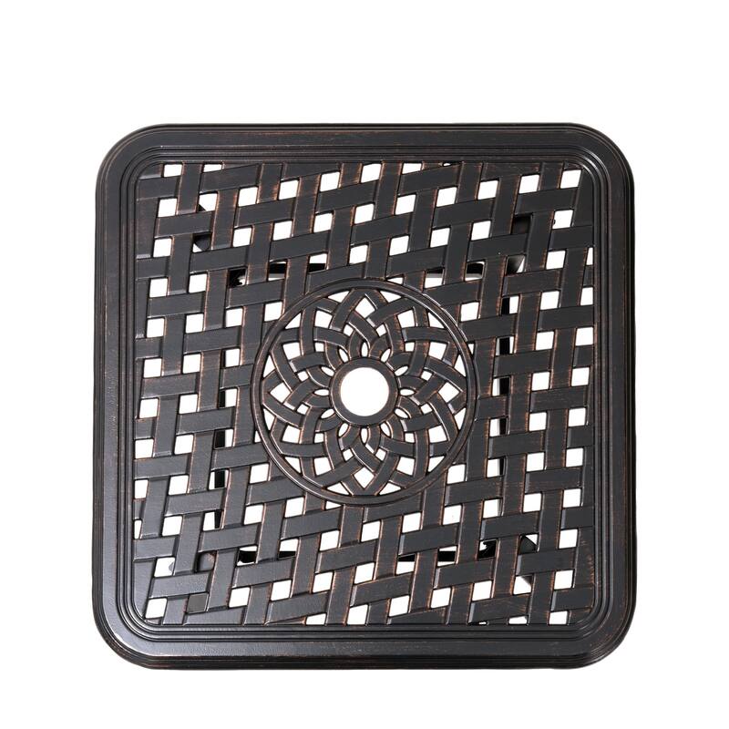 VredHom Cast Aluminum Square Side Table Outdoor with Umbrella Hole - 24.02" L x 24.02" W x 17.52" H