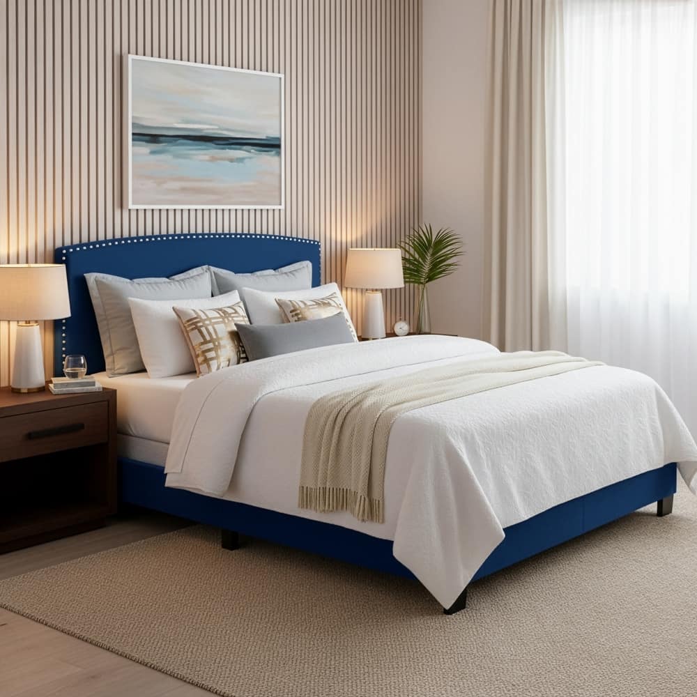 Ausca Fabric Queen Bed with Nail Head Trim