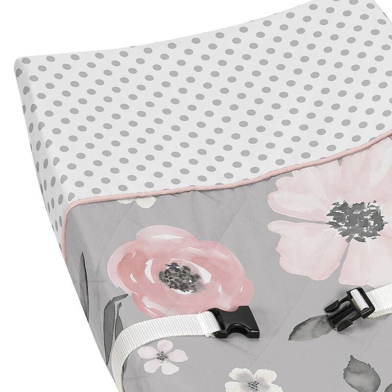 Grey Watercolor Floral Collection Girl Changing Pad Cover - Blush Pink Gray White Shabby Chic Rose Flower Polka Dot Farmhouse