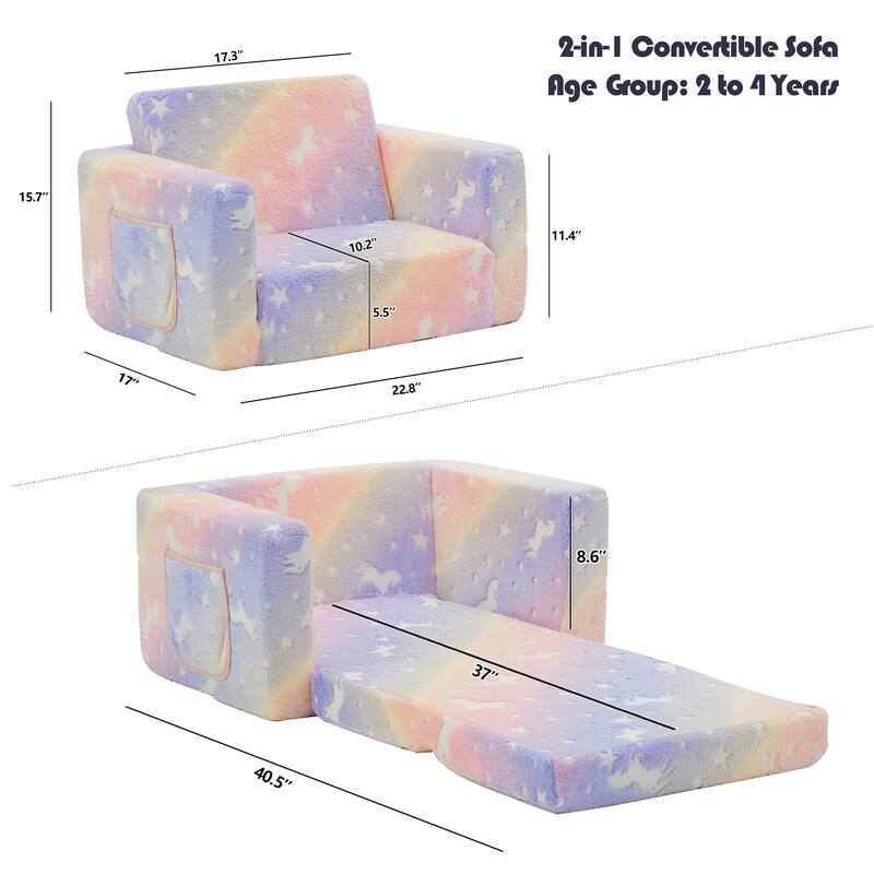 Kids Sofa, Children's 2 in 1 Convertible Sofa to Lounger