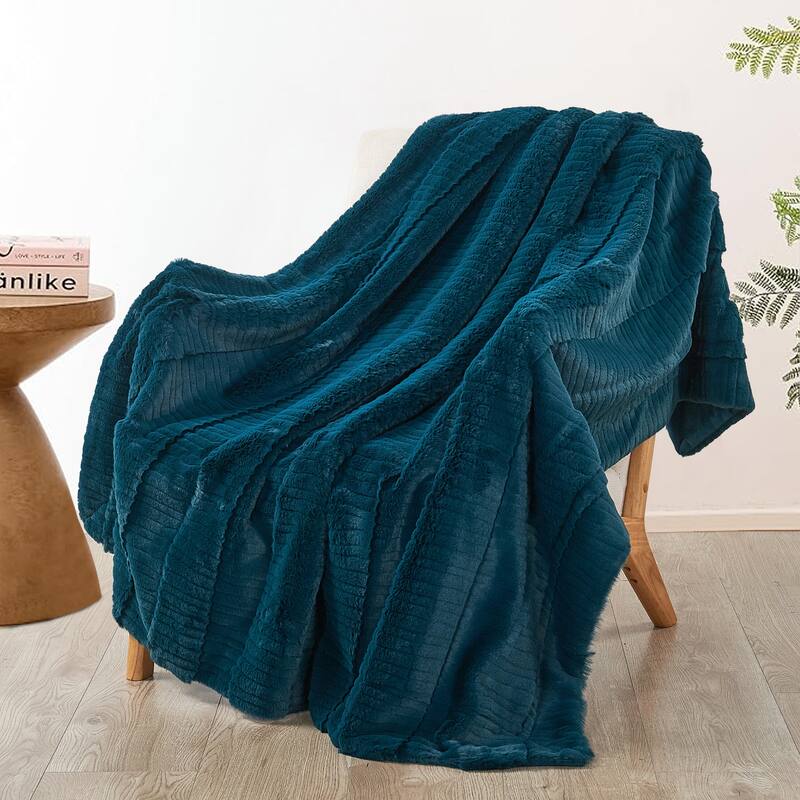 Sculpted Stripe FauxFur Throw Super Soft Cozy Blankets for Couch