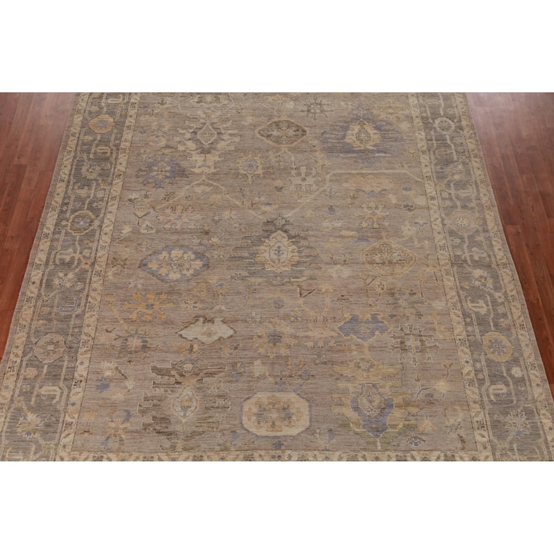 Hand Knotted Oriental 100% Wool Carpet Transitional All-Over Beige & Ivories Oushak Area Rug - 11' 8'' X 8' 9''