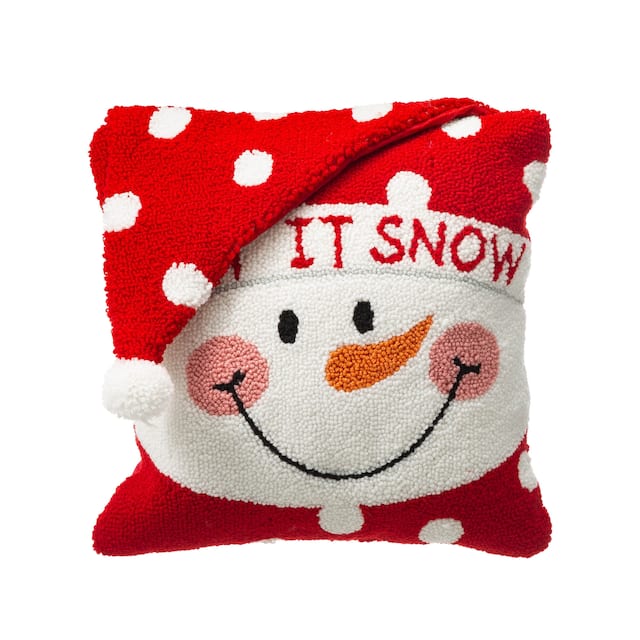 Glitzhome 14"L Hooked 3D Christmas Pillow - "Snowman"