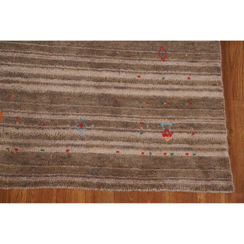 Hand Knotted Oriental 100% Wool Carpet Tribal Tribal Brown Gabbeh Area Rug - 8' 2'' X 5' 0''
