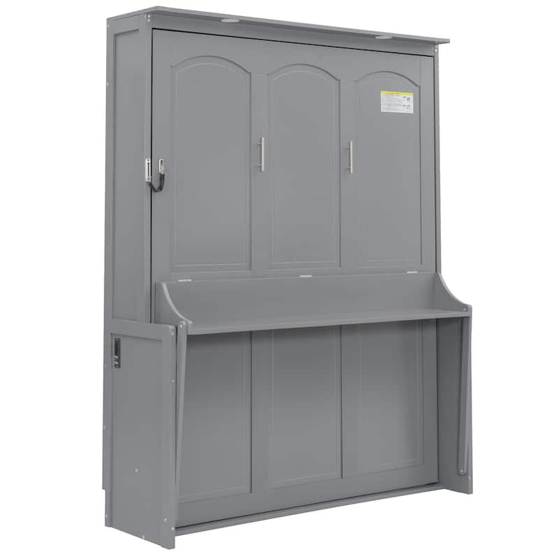 Queen Size Murphy Bed with Fold-Down Desk, Dual LED Lights & Built-In USB Power Station