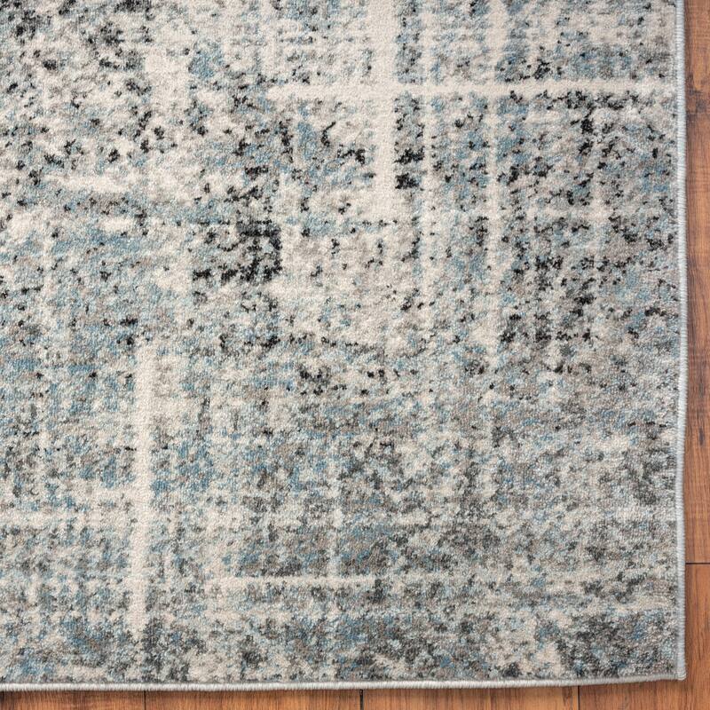 Theory Distressed Dusty Blues / Greys Abstract Area Rug