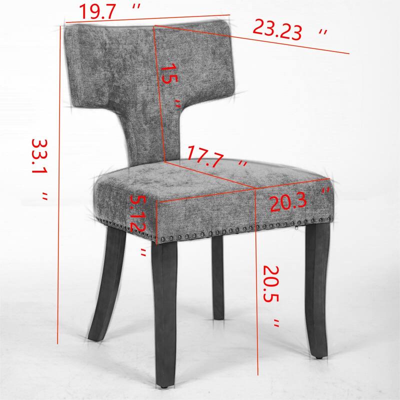 Mid Century Modern Dining Chairs Set of 2, Farmhouse Linen Fabric Upholstered Accent Chair Curved Backrest