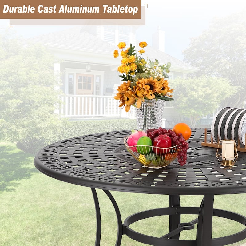 MAISON ARTS Patio Outdoor Cast Aluminium Dining Table with Umbrella Hole