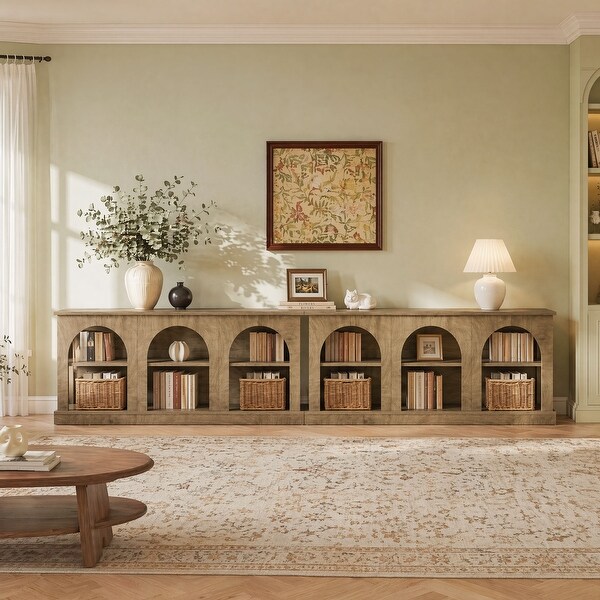 Low Bookshelf, 63-Inch Horizontal Bookshelf, Low Profile Bookcase