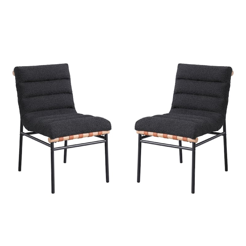 Kive Dining Chair Set of 2, Iron Legs, Black Channel Tufted Boucle